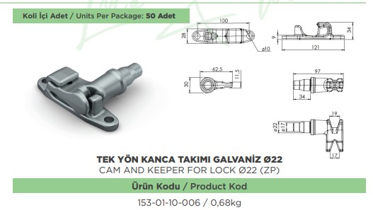 KAPALI KASA ARKA KAPAK KANCA TEK YON TK .GLNZ 22